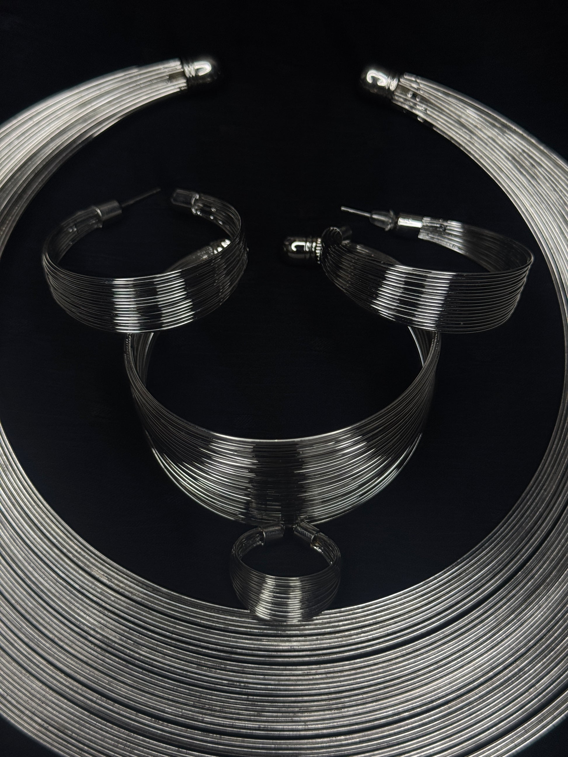 Zahara – Silver Coil Statement Set (Tarnish-Free)