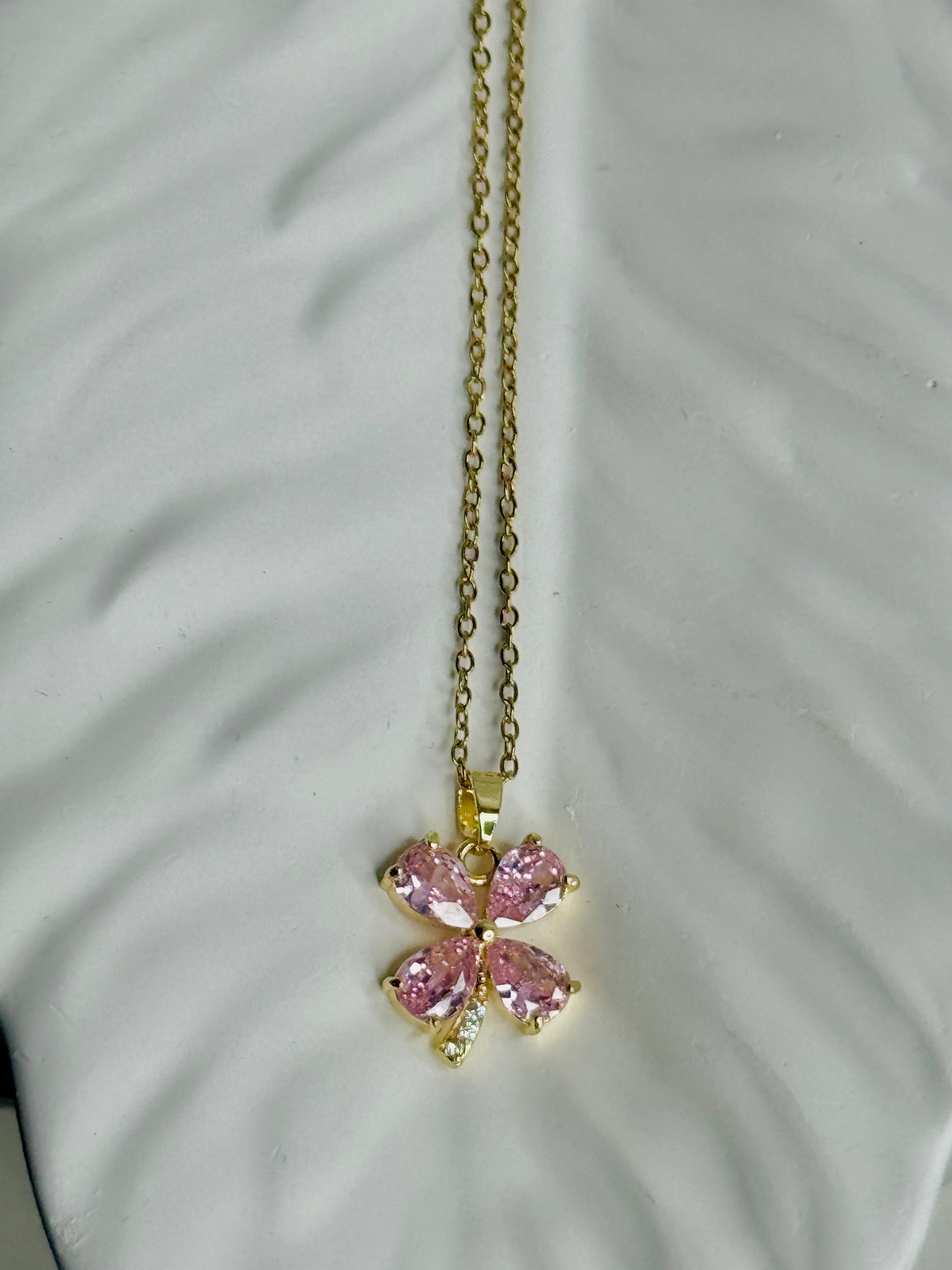 Flora – Pink Crystal Flower Necklace (Tarnish-Free)