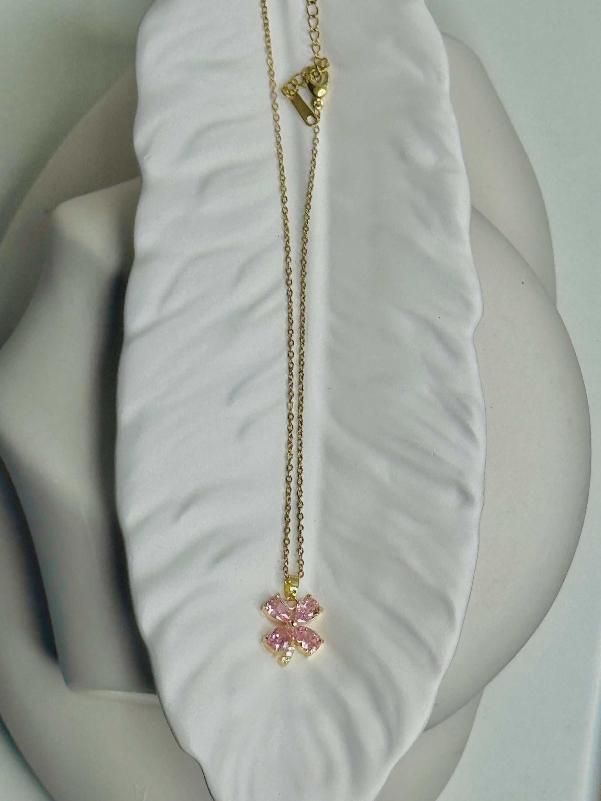 Flora – Pink Crystal Flower Necklace (Tarnish-Free)