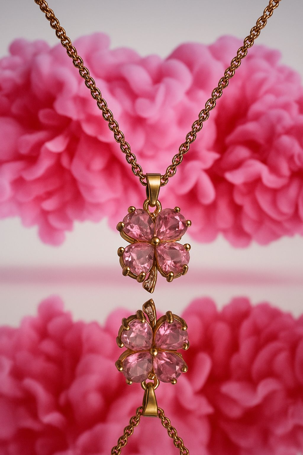 Flora – Pink Crystal Flower Necklace (Tarnish-Free)